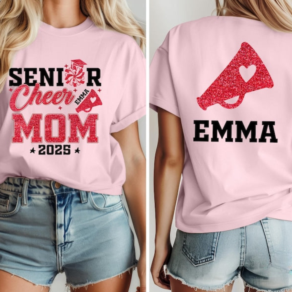 Custom Glitter Senior Cheer Mom TShirt 2025, Custom Cheer Mom Shirt, Custom Senior Cheer Shirt CHE0009
