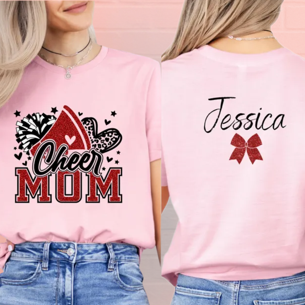 Custom Cheer Mom Glitter TShirt, Custom Cheer Shirt For Mom CHE0003