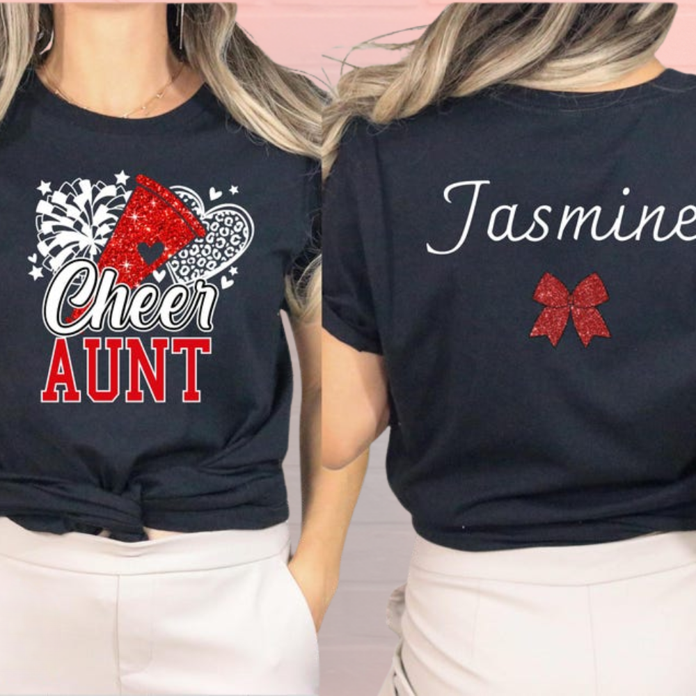 Custom Glitter Cheer Aunt Tee Shirt, Custom Cheer Aunt Shirt CHE0014