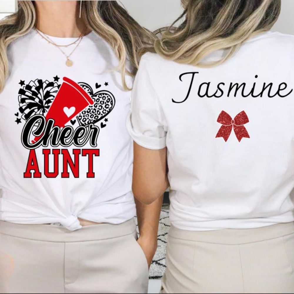 Custom Glitter Cheer Aunt Tee Shirt, Custom Cheer Aunt Shirt CHE0014
