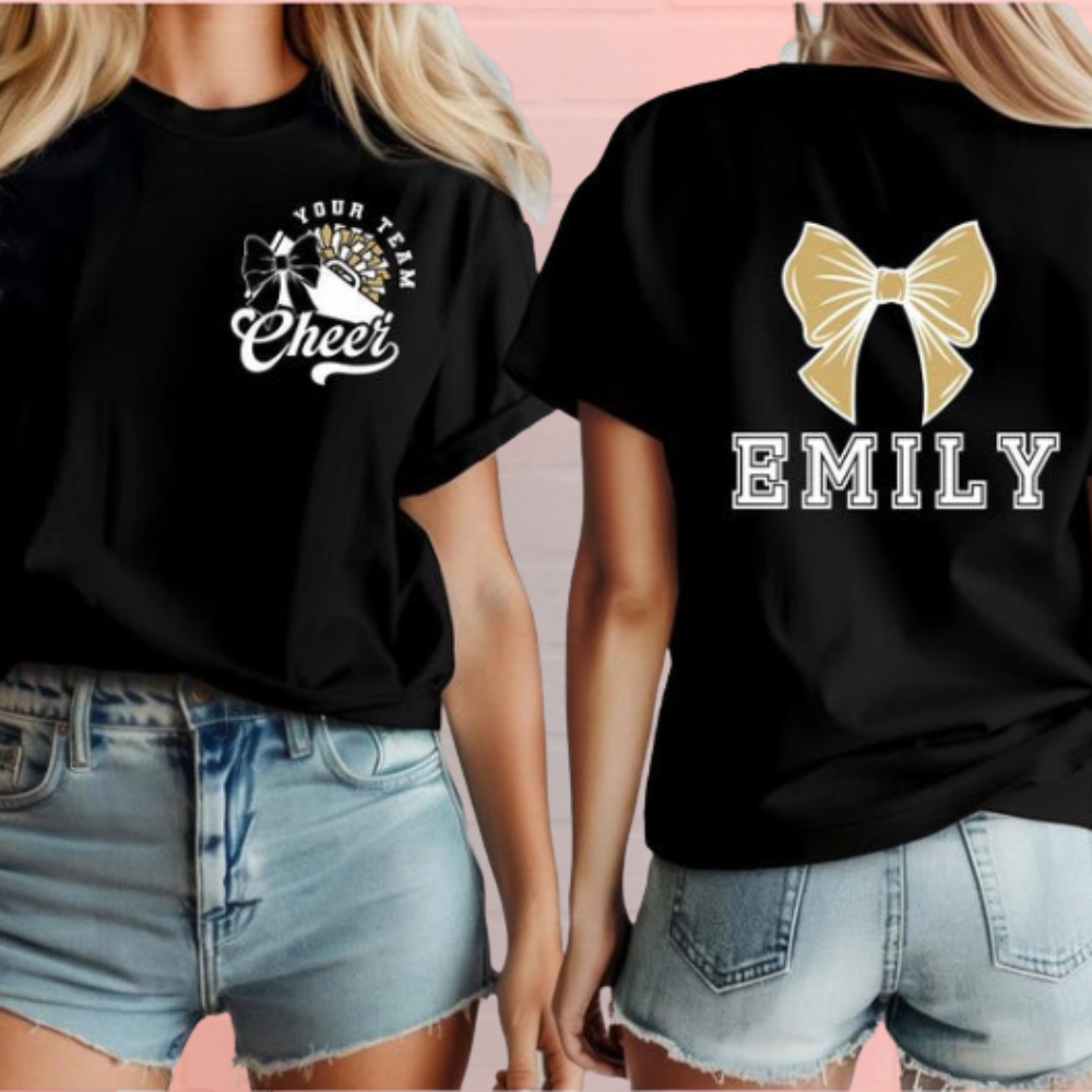 Custom Cheer Shirt, Custom Cheerleader Tee with Team & Name, Cheer Squad Spirit Shirt CHE0001